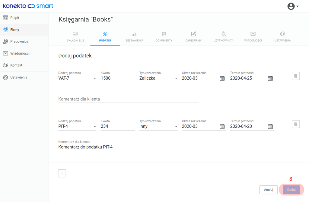 Dodawanie kilku podatków
