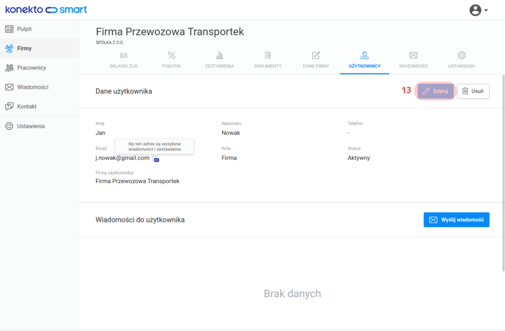 Edycja danych użytkownika