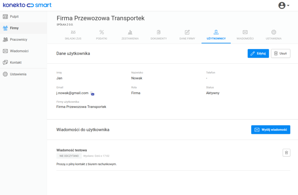 Informacja zwrotna do wysłanej wiadomości