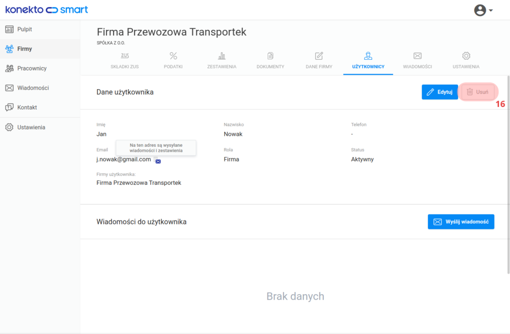 Usuwanie użytkownika