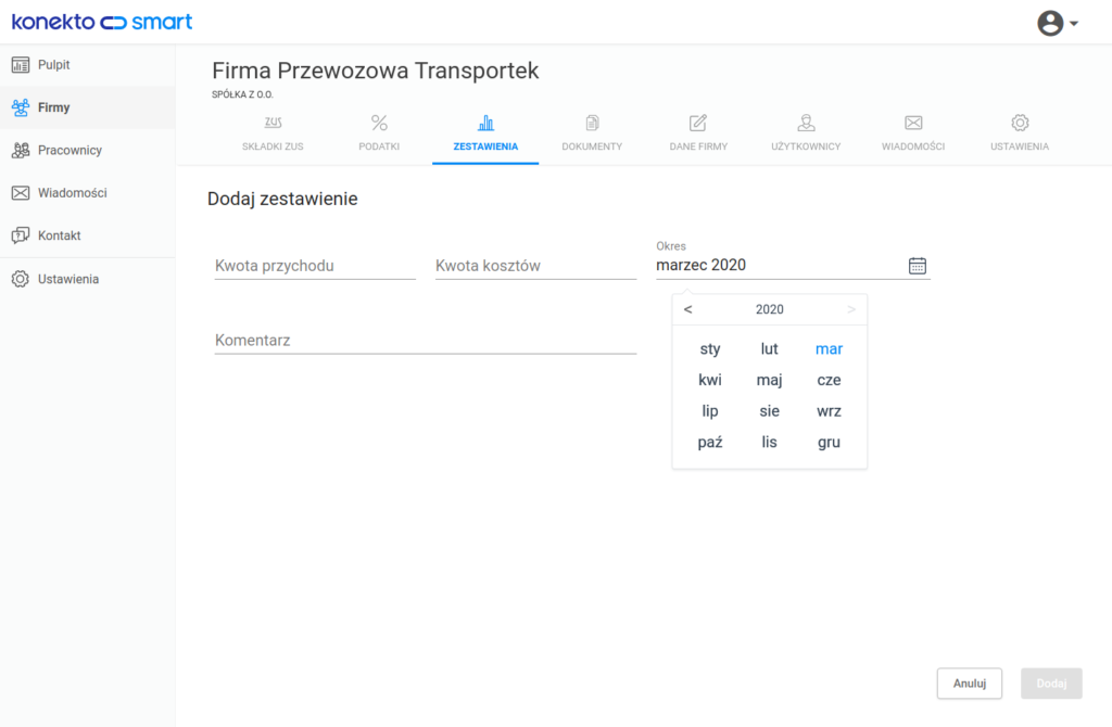 Wybór okresu do zestawienia