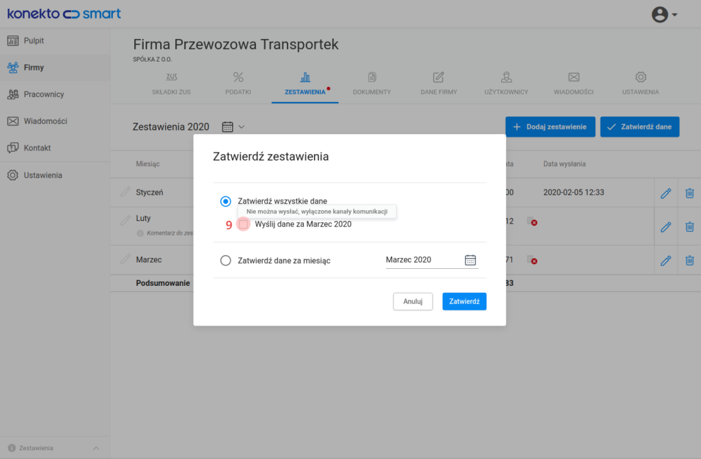 Zatwierdzanie i przesyłanie danych