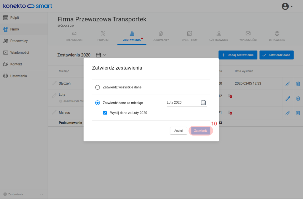 Zatwierdzanie i przesyłanie danych