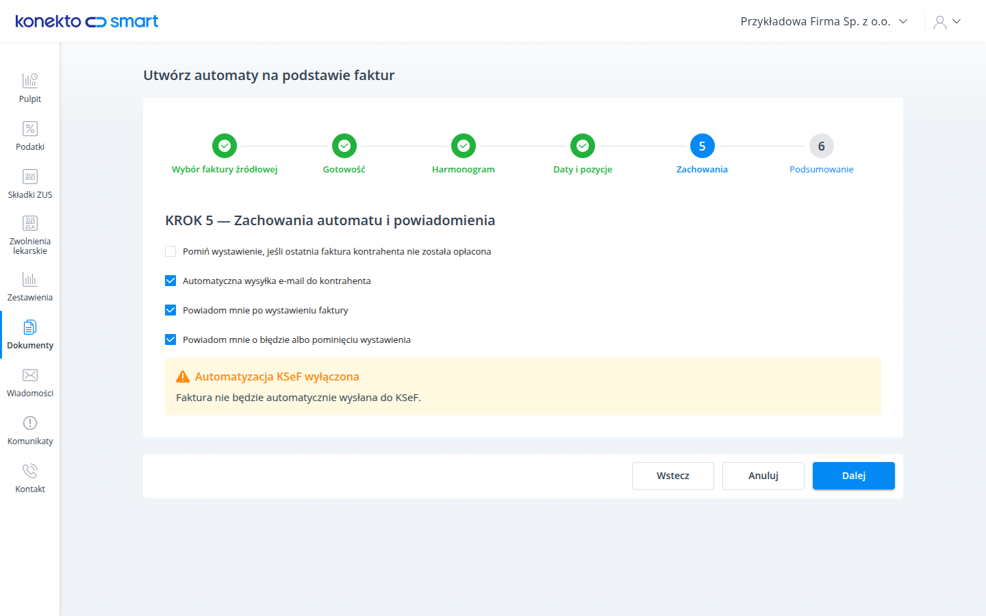 Wspólne zachowania automatów: wysyłka e-mail i powiadomienia